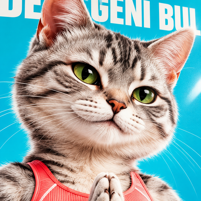 Dengeni Bul Yoga Yapan Kedi Dikey Cam Tablo - UV baskı yakın çekimi