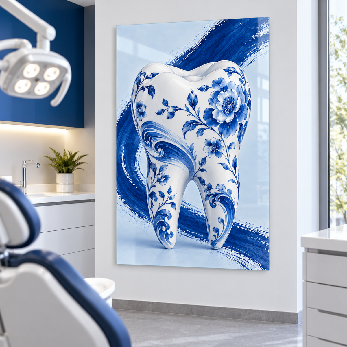 Kobalt Seramik Diş Dikey Cam Tablo — Diş kliniği muayene odası