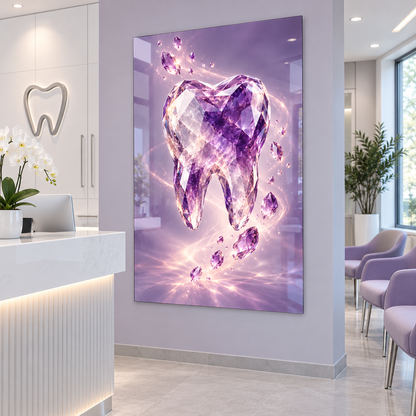 Ametist Kristal Diş Dikey Cam Tablo — Diş kliniği resepsiyonu