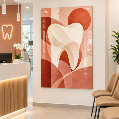Mercan Geometrik Diş Dikey Cam Tablo — Diş kliniği resepsiyonu