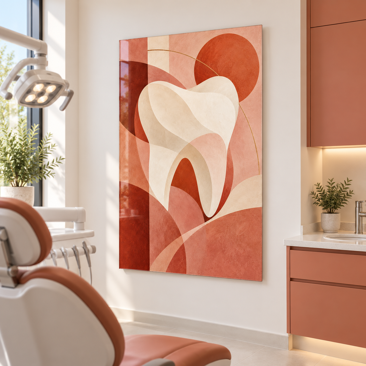 Mercan Geometrik Diş Dikey Cam Tablo — Diş kliniği muayene odası