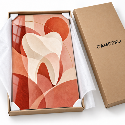 Mercan Geometrik Diş Dikey Cam Tablo — CAMDEKO koruyucu paketleme
