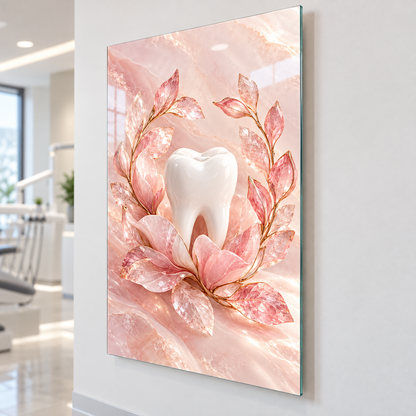 Pembe Kuvars Diş Bahçesi Dikey Cam Tablo — Yaklaşık 2 cm duvar mesafesi