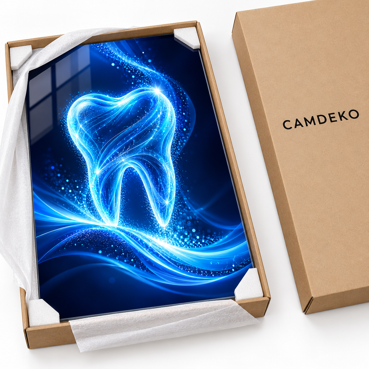 Safir Dijital Diş Dikey Cam Tablo — CAMDEKO koruyucu paketleme