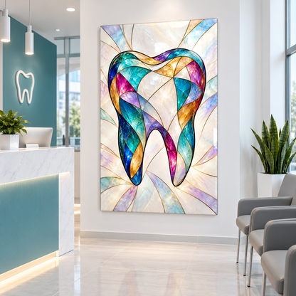Renkli Vitray Diş Dikey Cam Tablo — Diş kliniği resepsiyonu