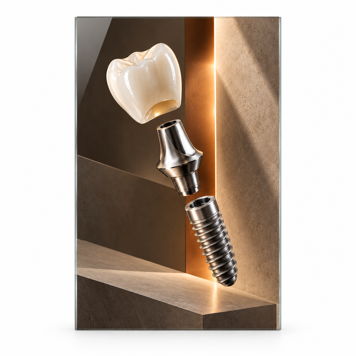Titanyum Senfoni İmplant Dikey Cam Tablo — Beyaz fonda ön görünüm