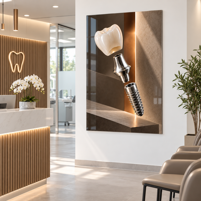 Titanyum Senfoni İmplant Dikey Cam Tablo — Diş kliniği resepsiyonu