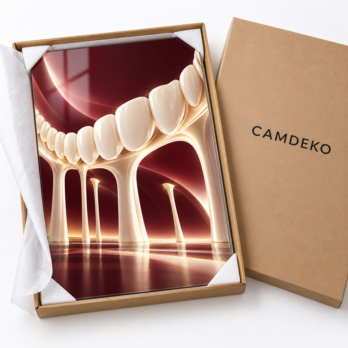 Porselen Gülüş Kemeri Dikey Cam Tablo — CAMDEKO koruyucu paketleme
