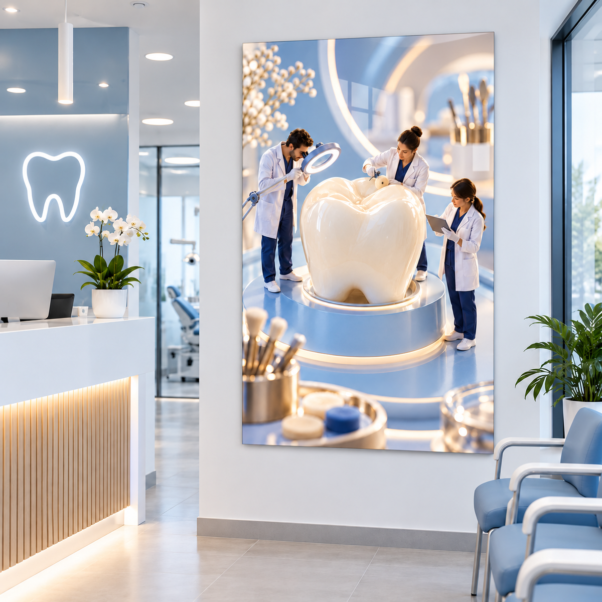 Mikro Ustalık Atölyesi Dikey Cam Tablo — Diş kliniği resepsiyonu