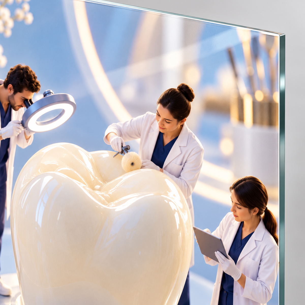 Mikro Ustalık Atölyesi Dikey Cam Tablo — UV baskı ve desen detayı