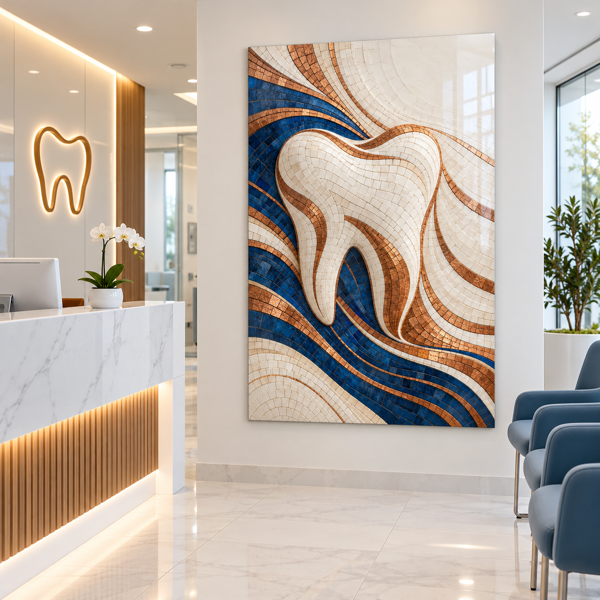 Işığın Mozaiği Diş Dikey Cam Tablo – Diş kliniği resepsiyonu