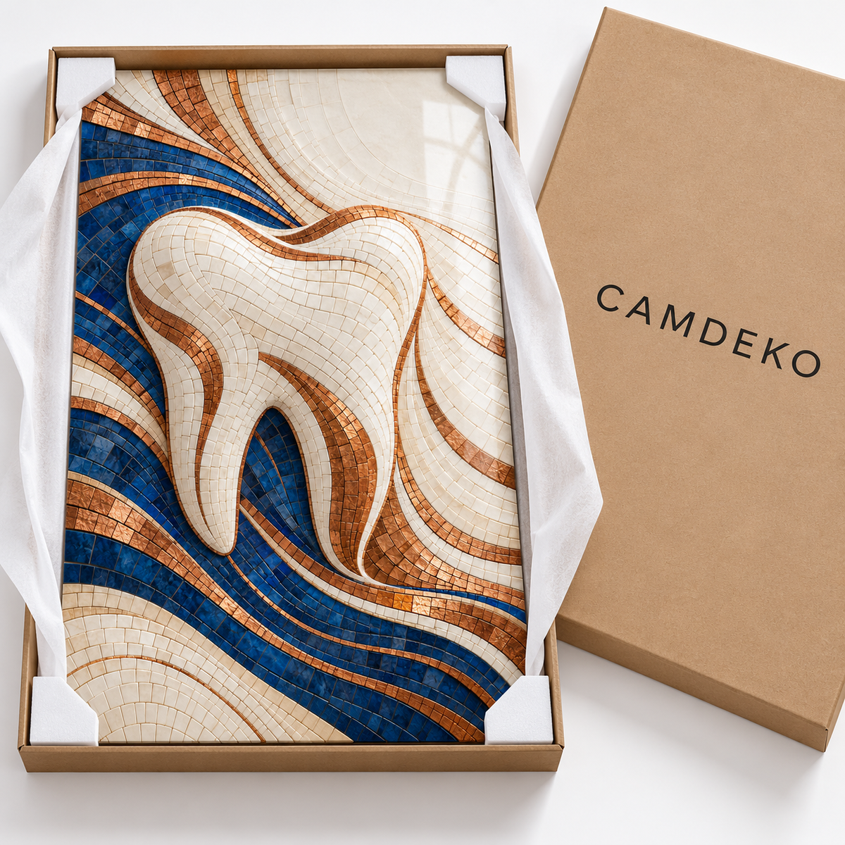 Işığın Mozaiği Diş Dikey Cam Tablo – CAMDEKO koruyucu paketleme