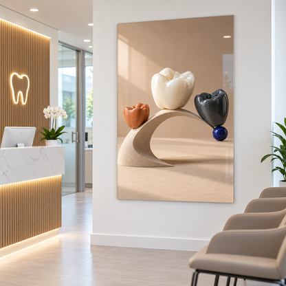 Denge Heykeli Diş Dikey Cam Tablo – Diş kliniği resepsiyonu