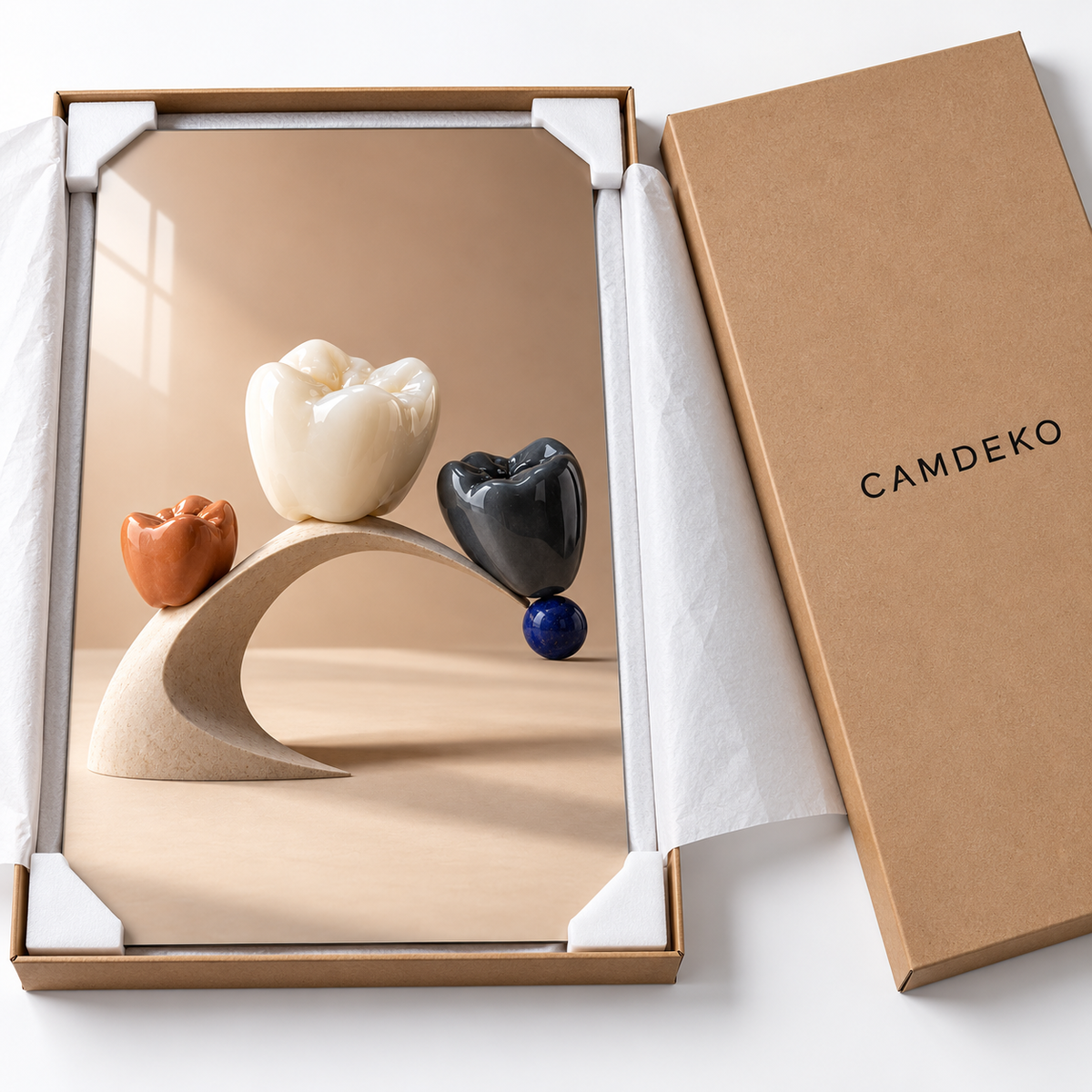 Denge Heykeli Diş Dikey Cam Tablo – CAMDEKO koruyucu paketleme