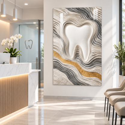 Gülüş Atlası Dikey Cam Tablo – Diş kliniği resepsiyonu