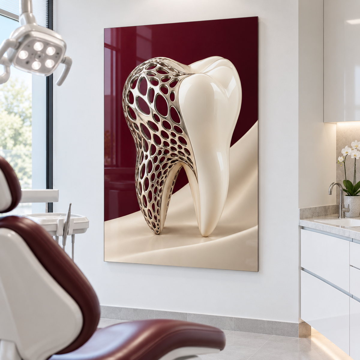 Platin Dantel Diş Dikey Cam Tablo – Diş kliniği muayene odası