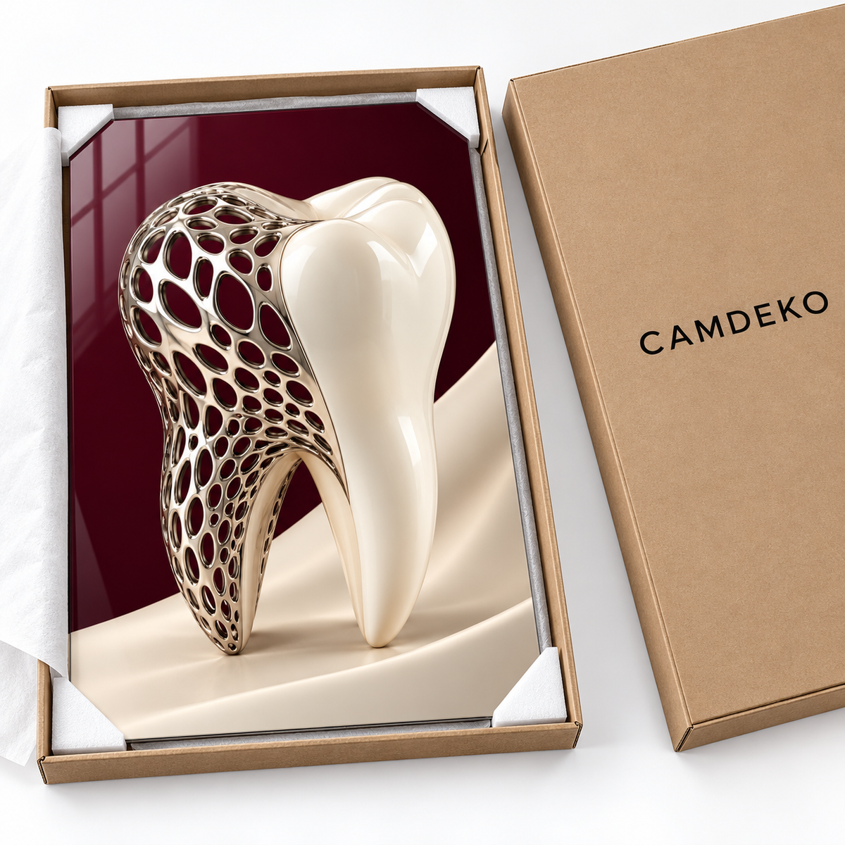 Platin Dantel Diş Dikey Cam Tablo – CAMDEKO koruyucu paketleme