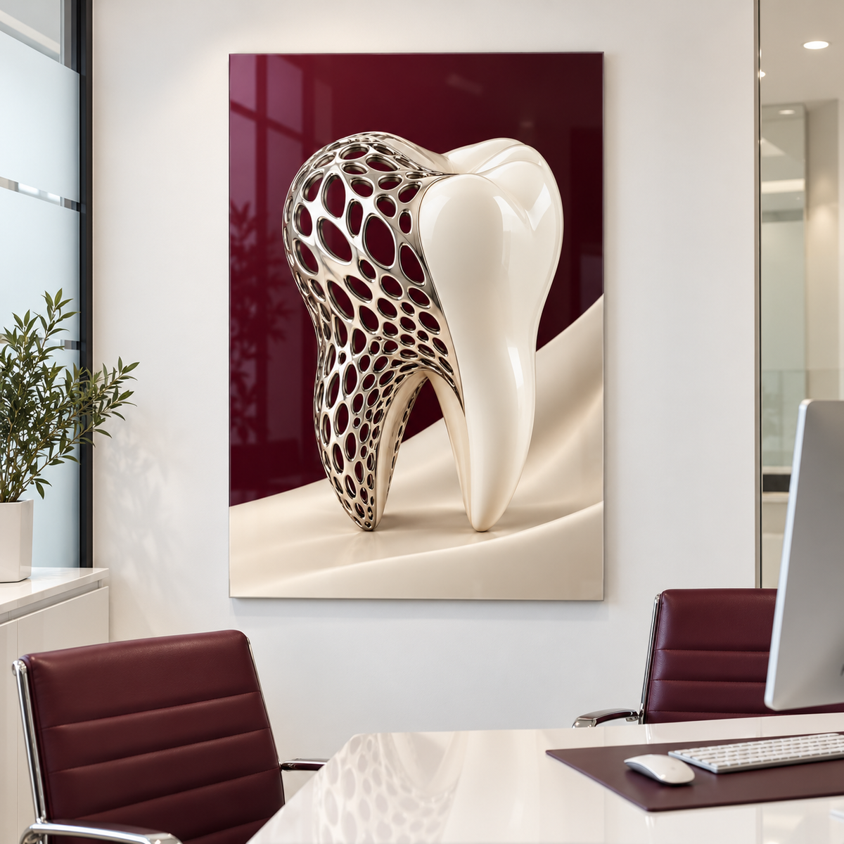 Platin Dantel Diş Dikey Cam Tablo – Diş kliniği danışma odası