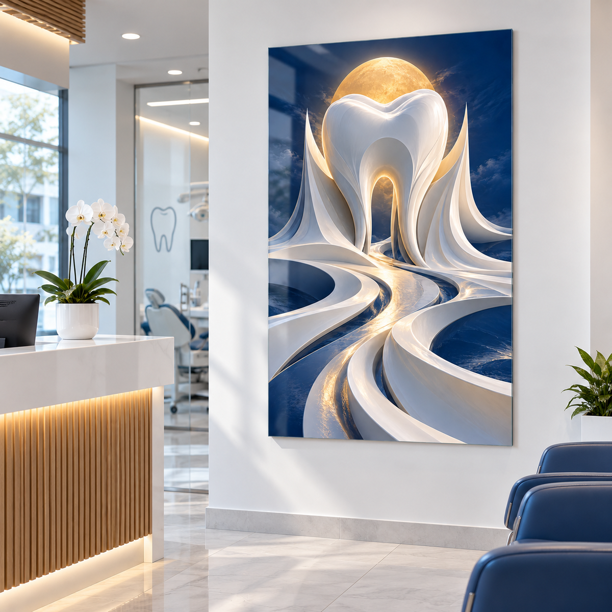 Porselen Fırtına Dikey Cam Tablo – Diş kliniği resepsiyonu