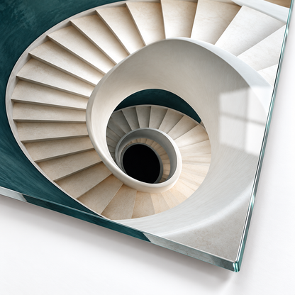 Spiral Mekân Mimari Dikey Cam Tablo — 4 mm rodajlı cam kenarı