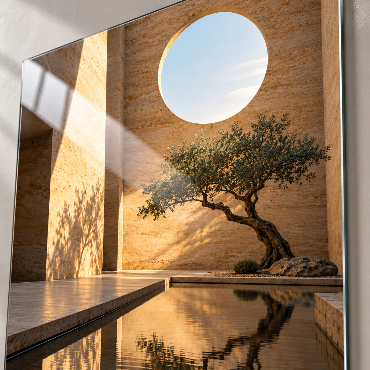 Sessiz Avlu İç Mimarlık Dikey Cam Tablo — UV baskı ve desen detayı