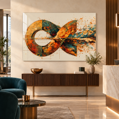 Altın Akış Soyut Yatay Cam Tablo — Alternatif mekân — otel resepsiyonu