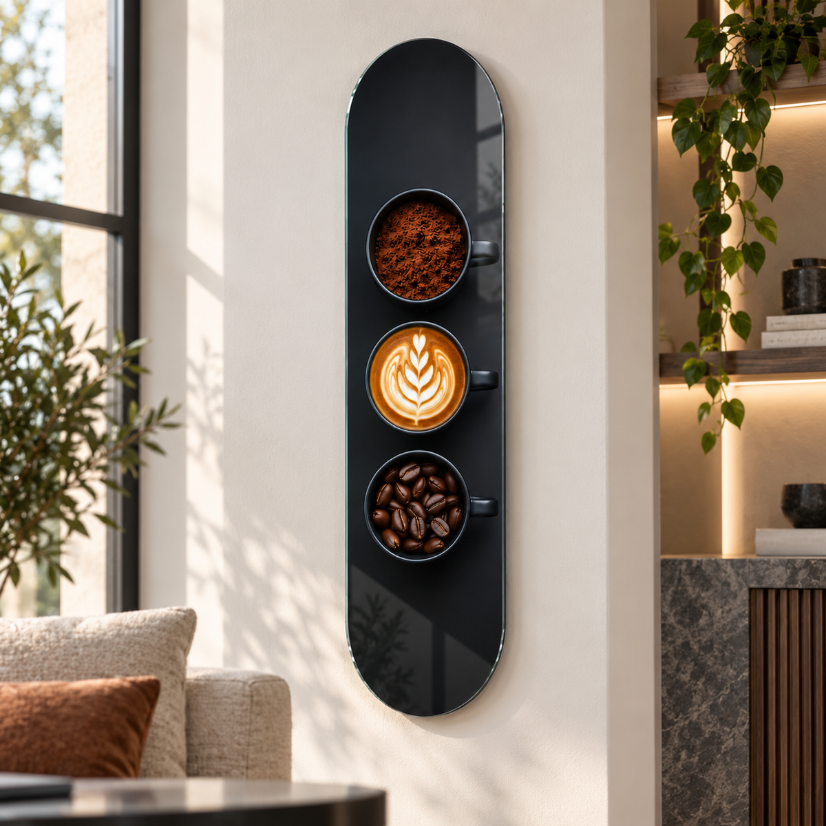 Üçlü kahve fincanı temalı Skate Board cam tablo - premium mekan