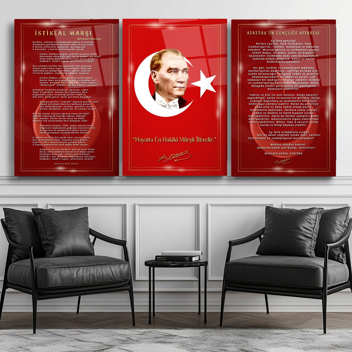 Atatürk Köşesi Üçlü Set Cam Tablo