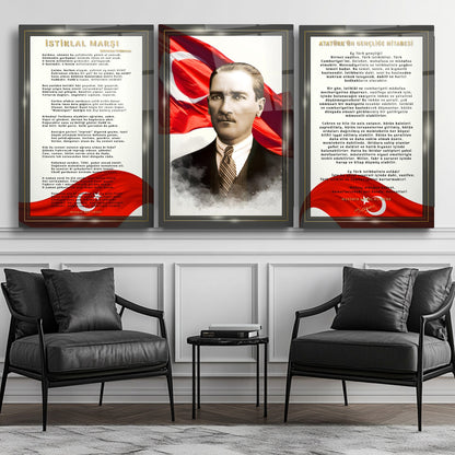 Atatürk Köşesi Üçlü Set Cam Tablo