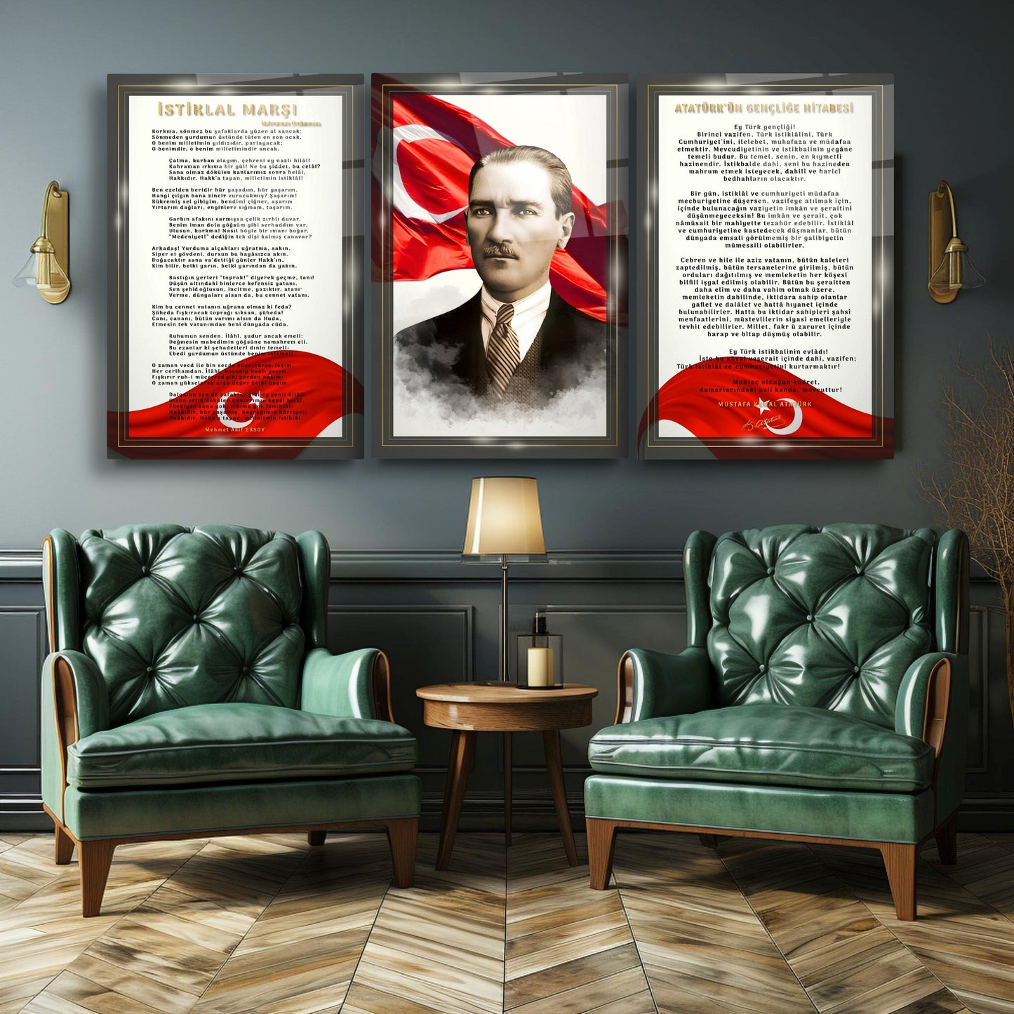 Atatürk Köşesi Üçlü Set Cam Tablo