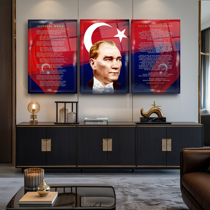 Atatürk Köşesi Üçlü Set Cam Tablo