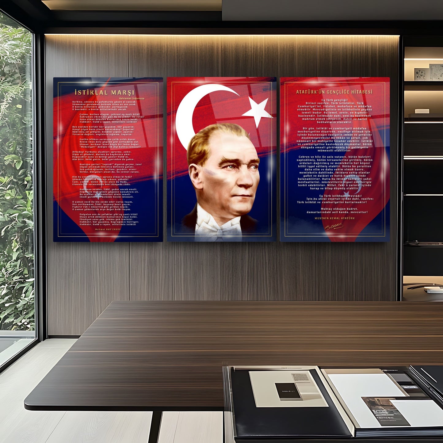 Atatürk Köşesi Üçlü Set Cam Tablo