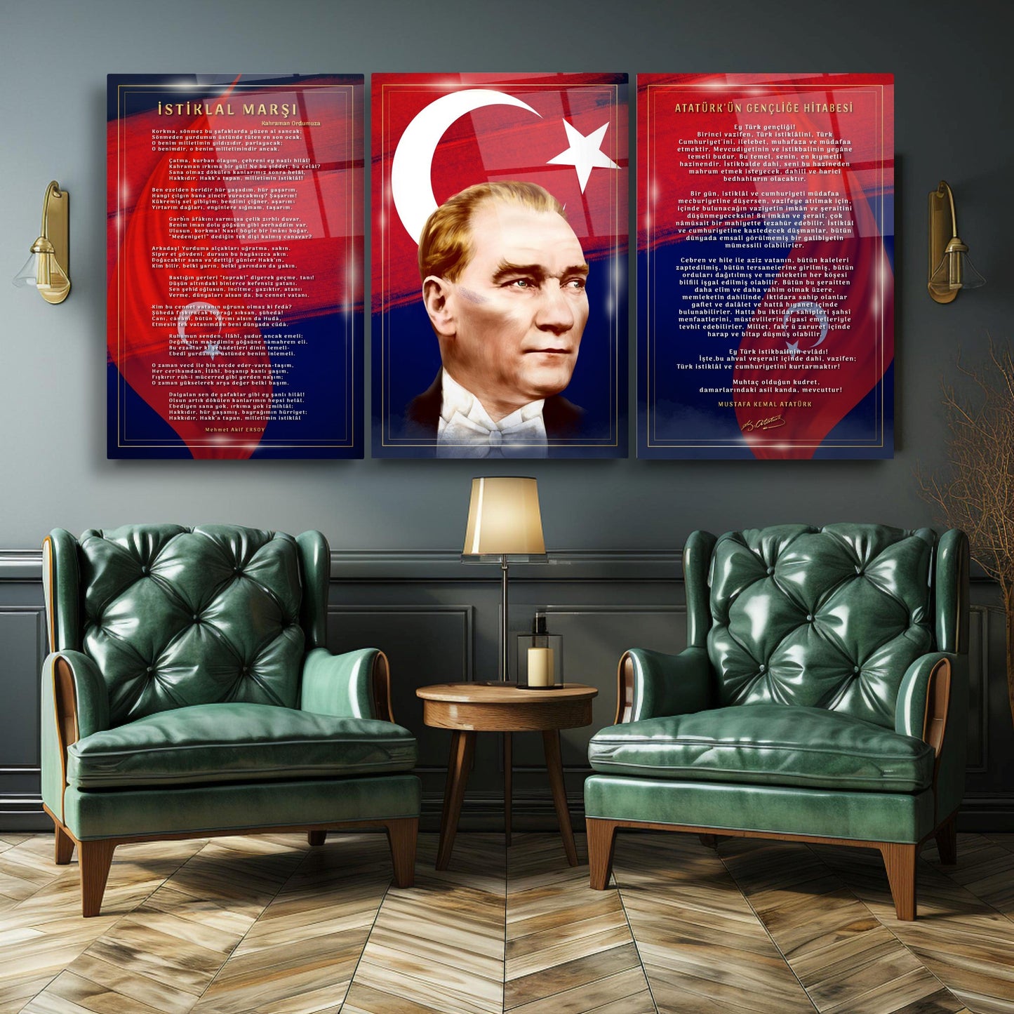 Atatürk Köşesi Üçlü Set Cam Tablo