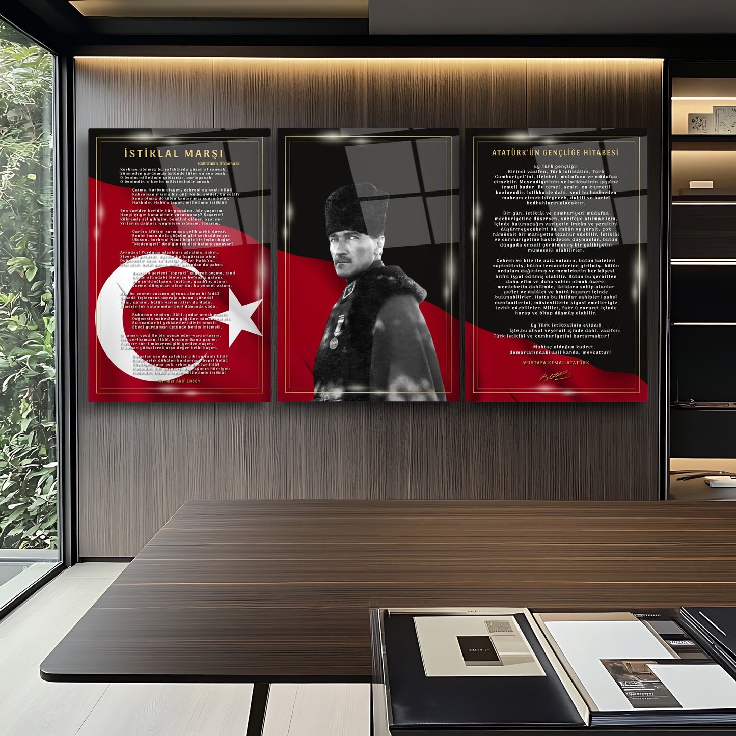 Atatürk Köşesi Üçlü Set Cam Tablo