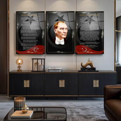 Atatürk Köşesi Üçlü Set Cam Tablo