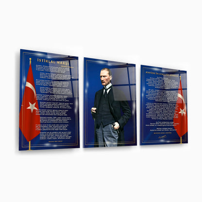 Atatürk Köşesi Üçlü Set Cam Tablo