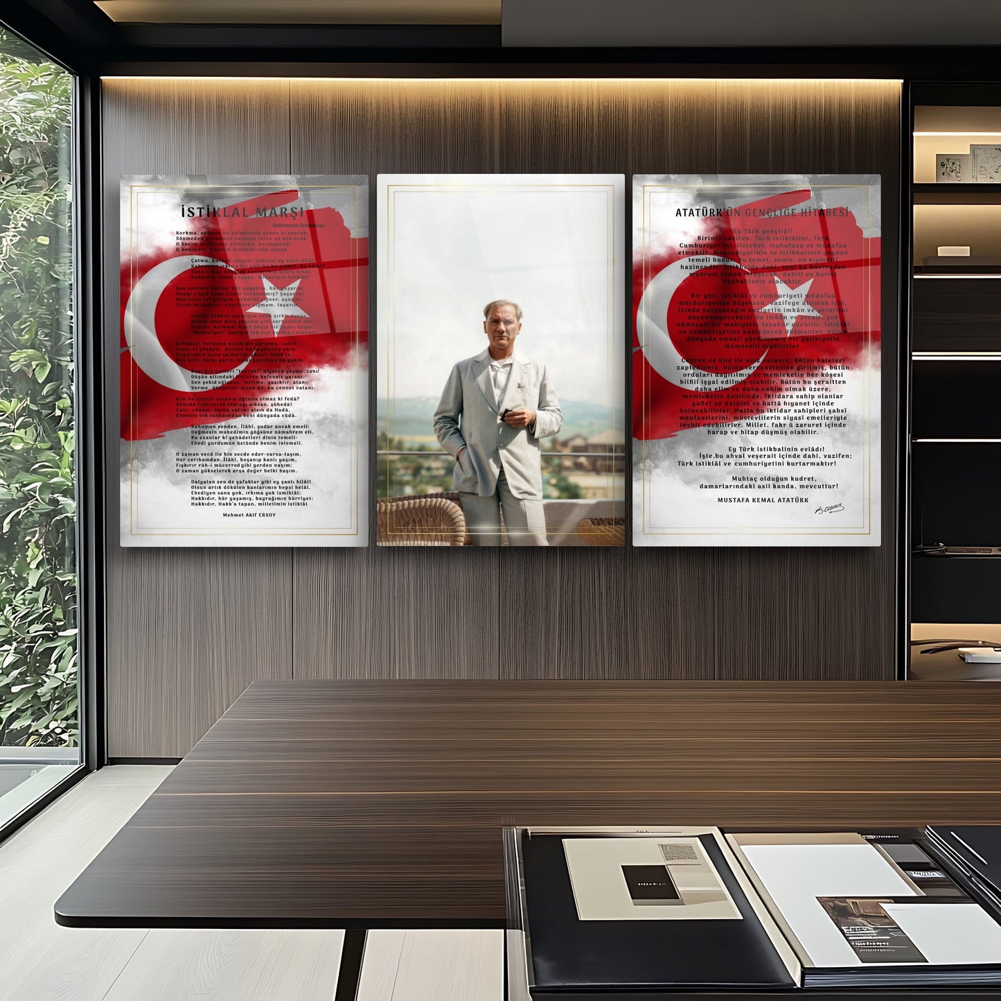 Atatürk Köşesi Üçlü Set Cam Tablo