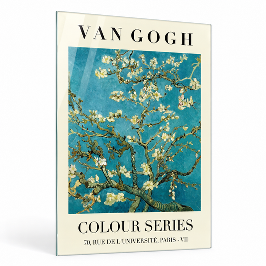 Van Gogh Badem Çiçekleri Dikey Cam Tablo - Beyaz zemin vitrin