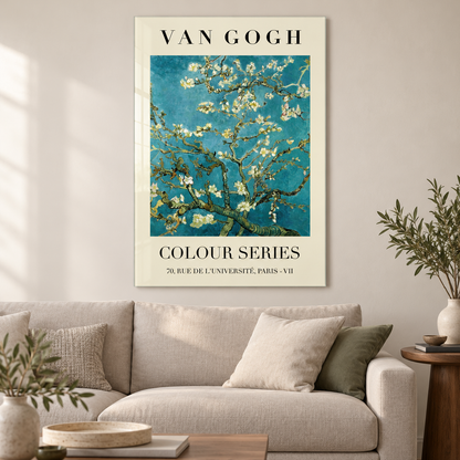 Van Gogh Badem Çiçekleri Dikey Cam Tablo - Premium salon