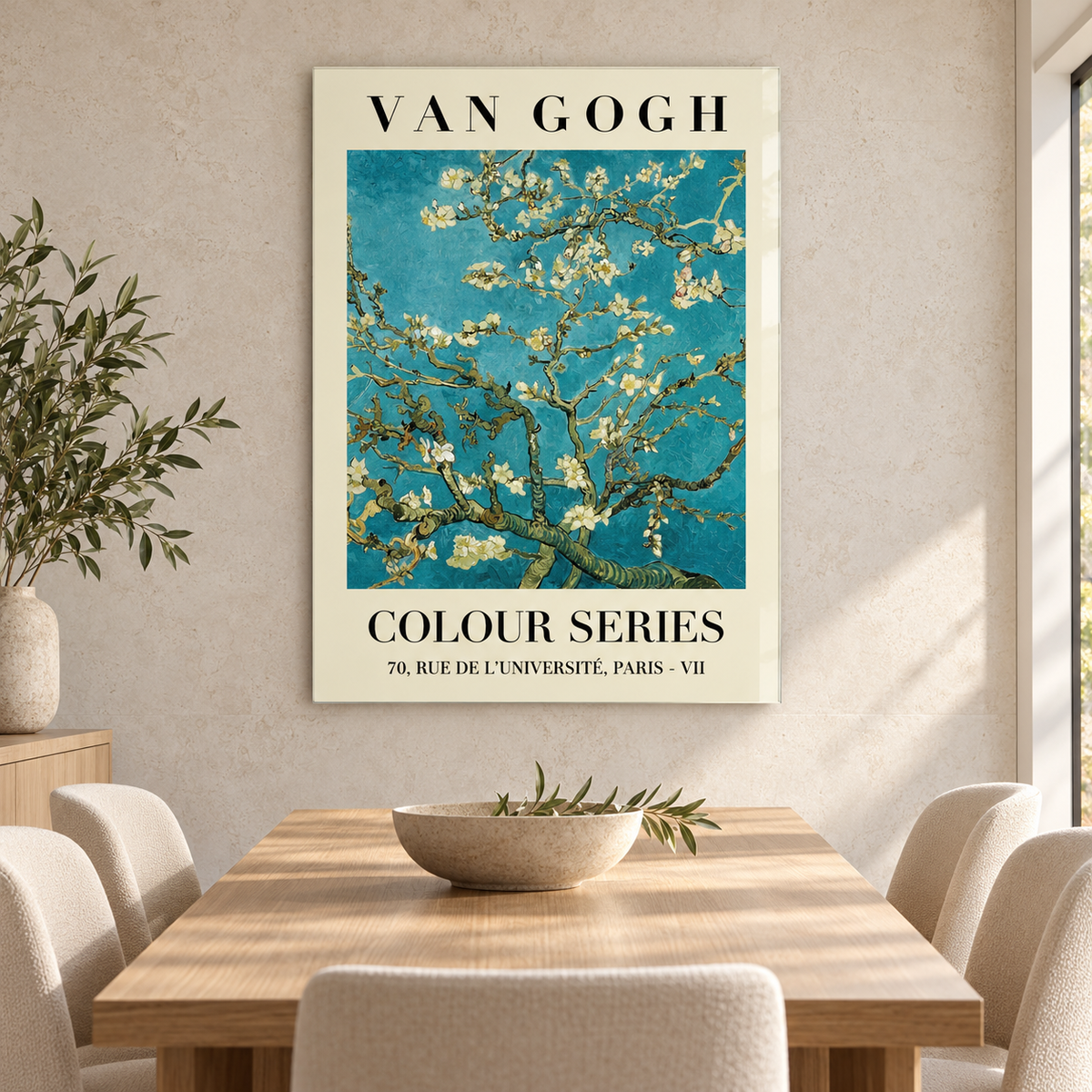 Van Gogh Badem Çiçekleri Dikey Cam Tablo - Yemek odası