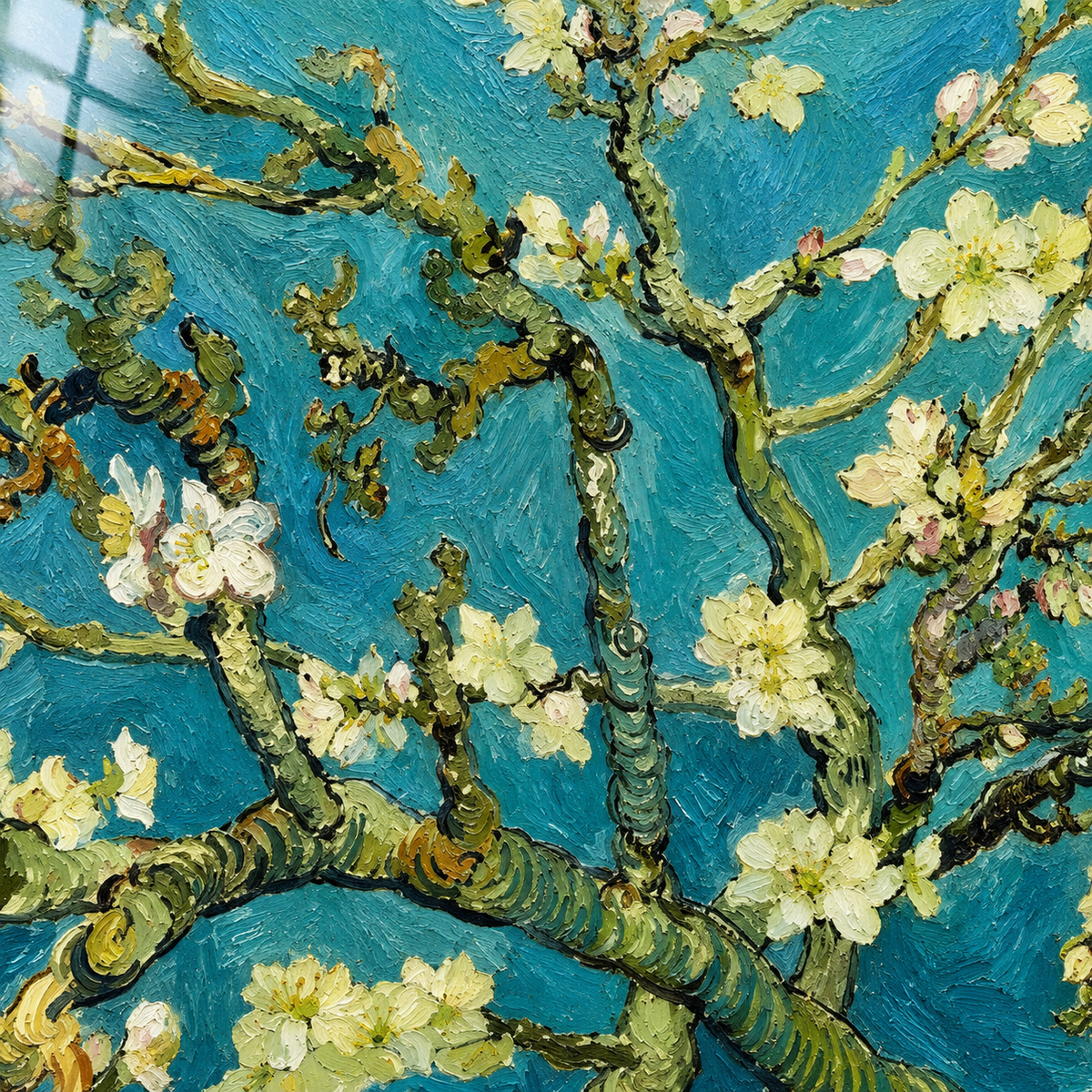 Van Gogh Badem Çiçekleri Dikey Cam Tablo - UV baskı detayı