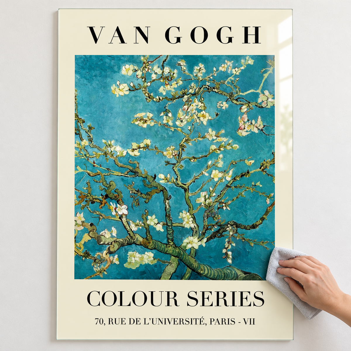 Van Gogh Badem Çiçekleri Dikey Cam Tablo - Kolay temizlik
