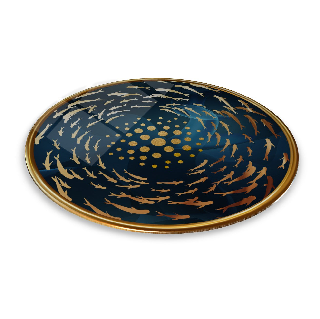 Gold Balıklar Yuvarlak Cam Tablo