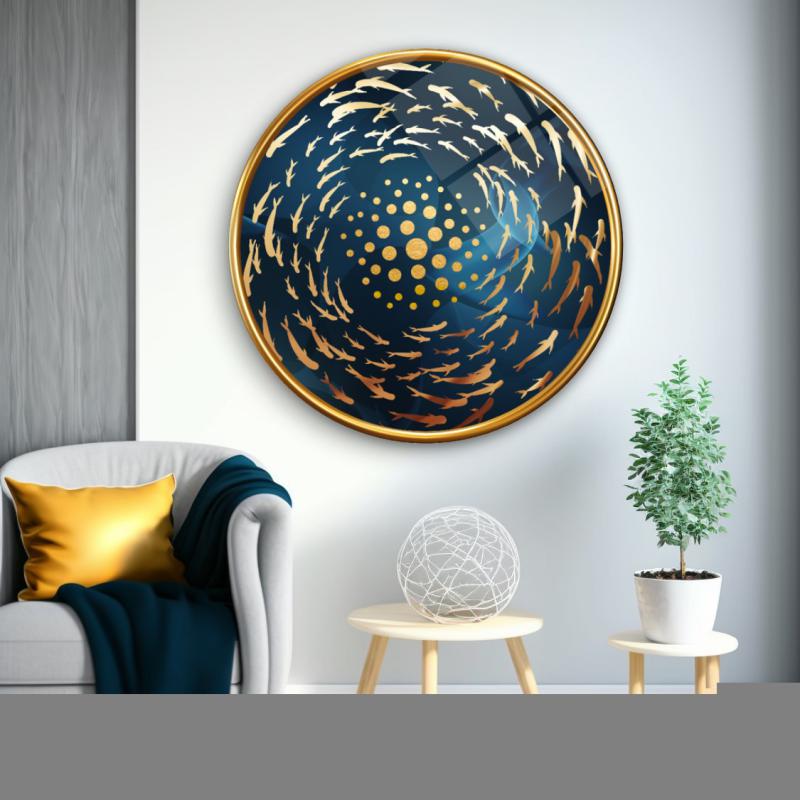 Gold Balıklar Yuvarlak Cam Tablo