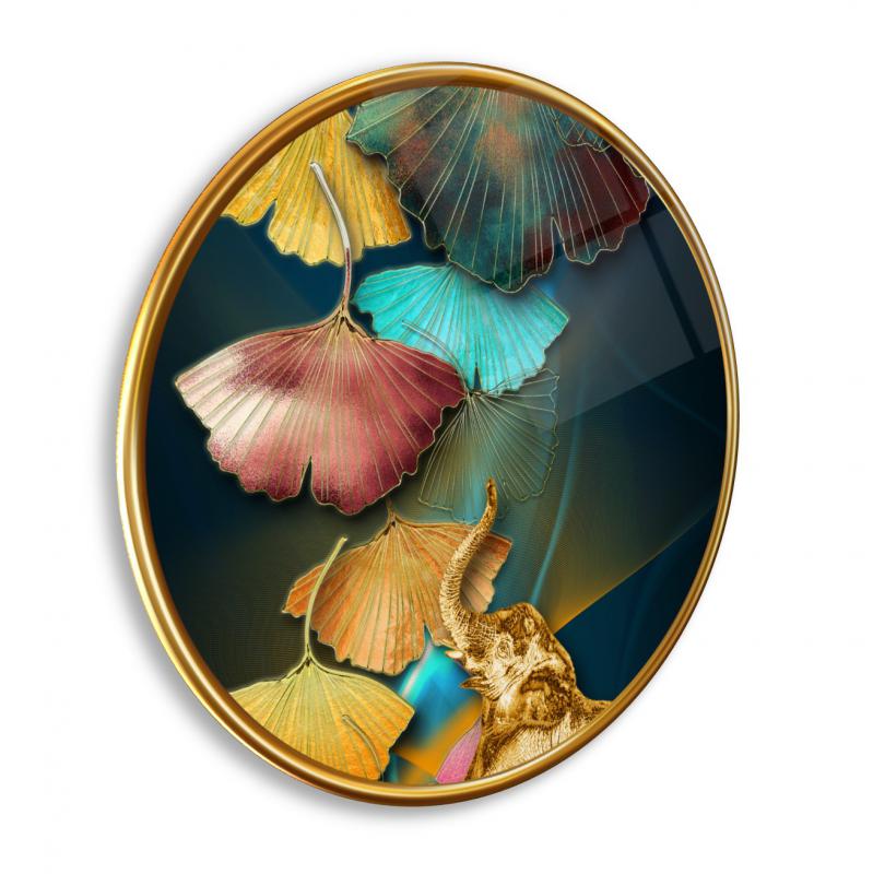 Gold Yapraklar Yuvarlak Cam Tablo