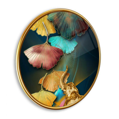 Gold Yapraklar Yuvarlak Cam Tablo