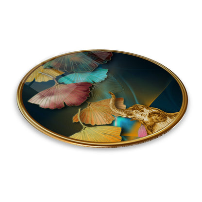 Gold Yapraklar Yuvarlak Cam Tablo