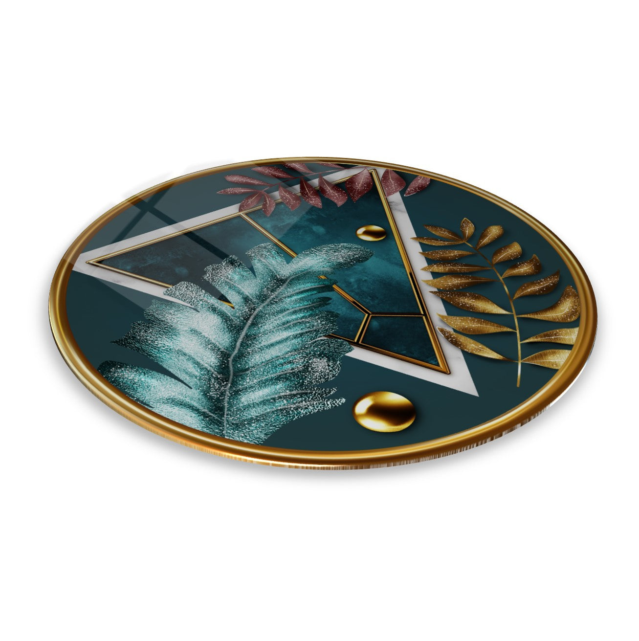 Gold Desenler Yuvarlak Cam Tablo