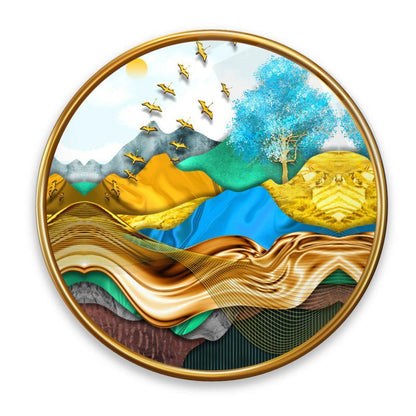 Gold Desenler Yuvarlak Cam Tablo