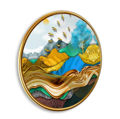 Gold Desenler Yuvarlak Cam Tablo